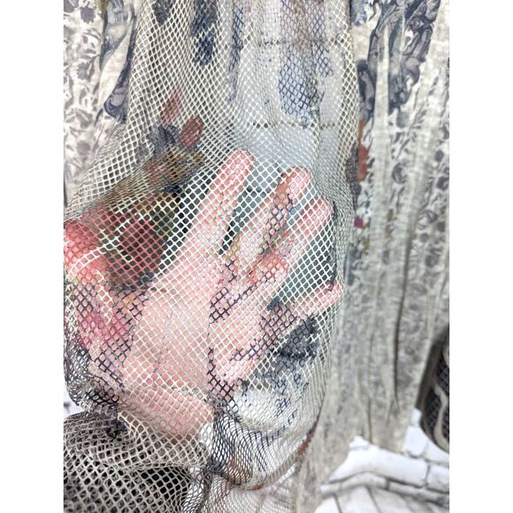 KAMANA "Whispered Tales" Open-Front Cardigan Artsy Lagenlook Floral Mesh Large - Picture 6 of 10